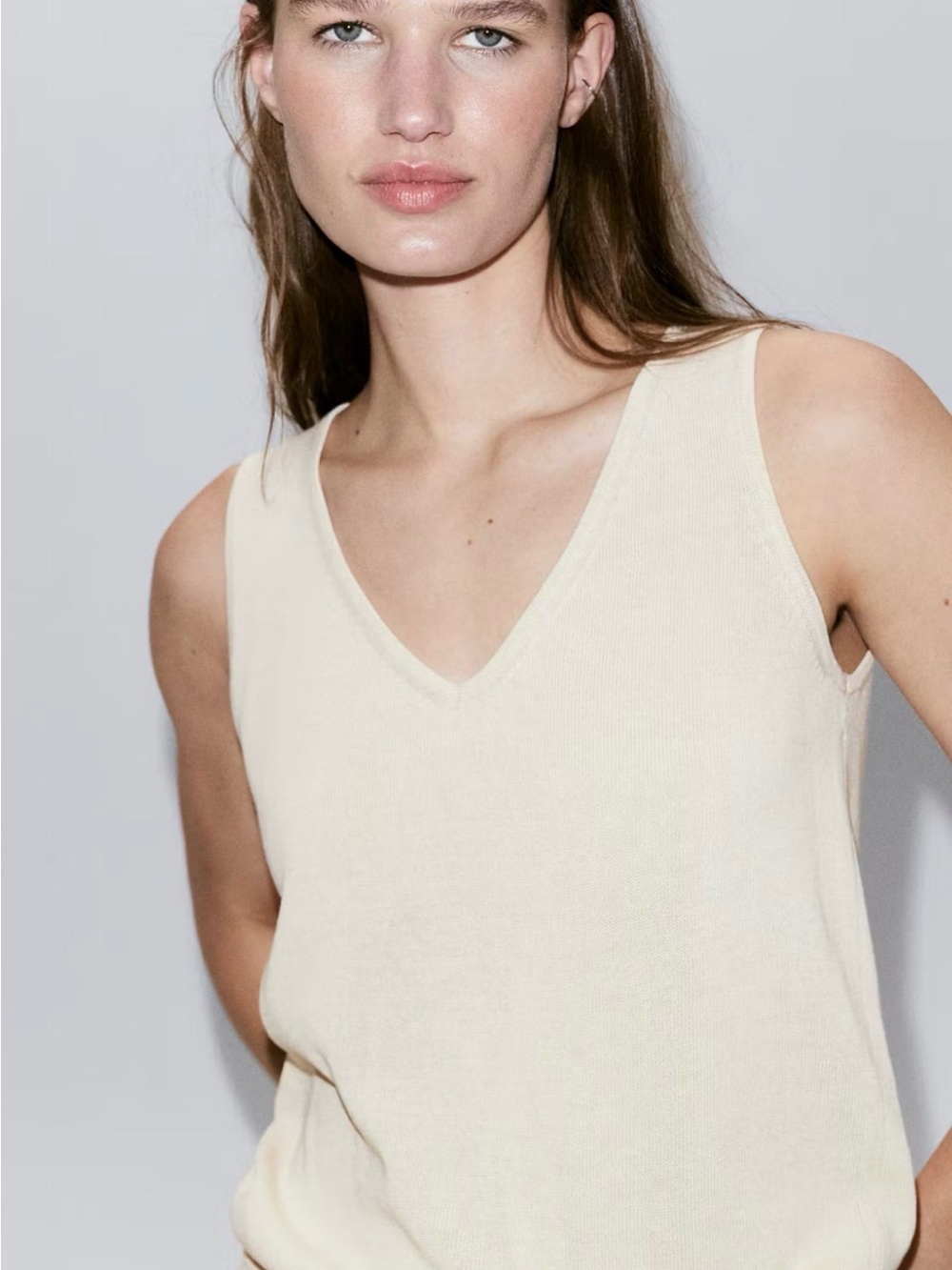 NWT Mia & Tess Sleeveless V-Neck Linen Blend Tank Top in Ivory Color Size XL